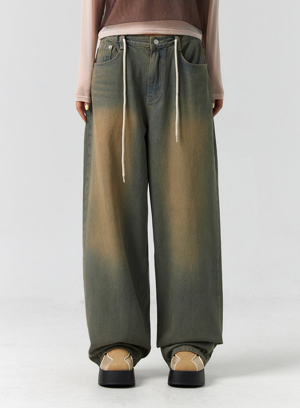 String Washed Wide Leg Jeans CS302