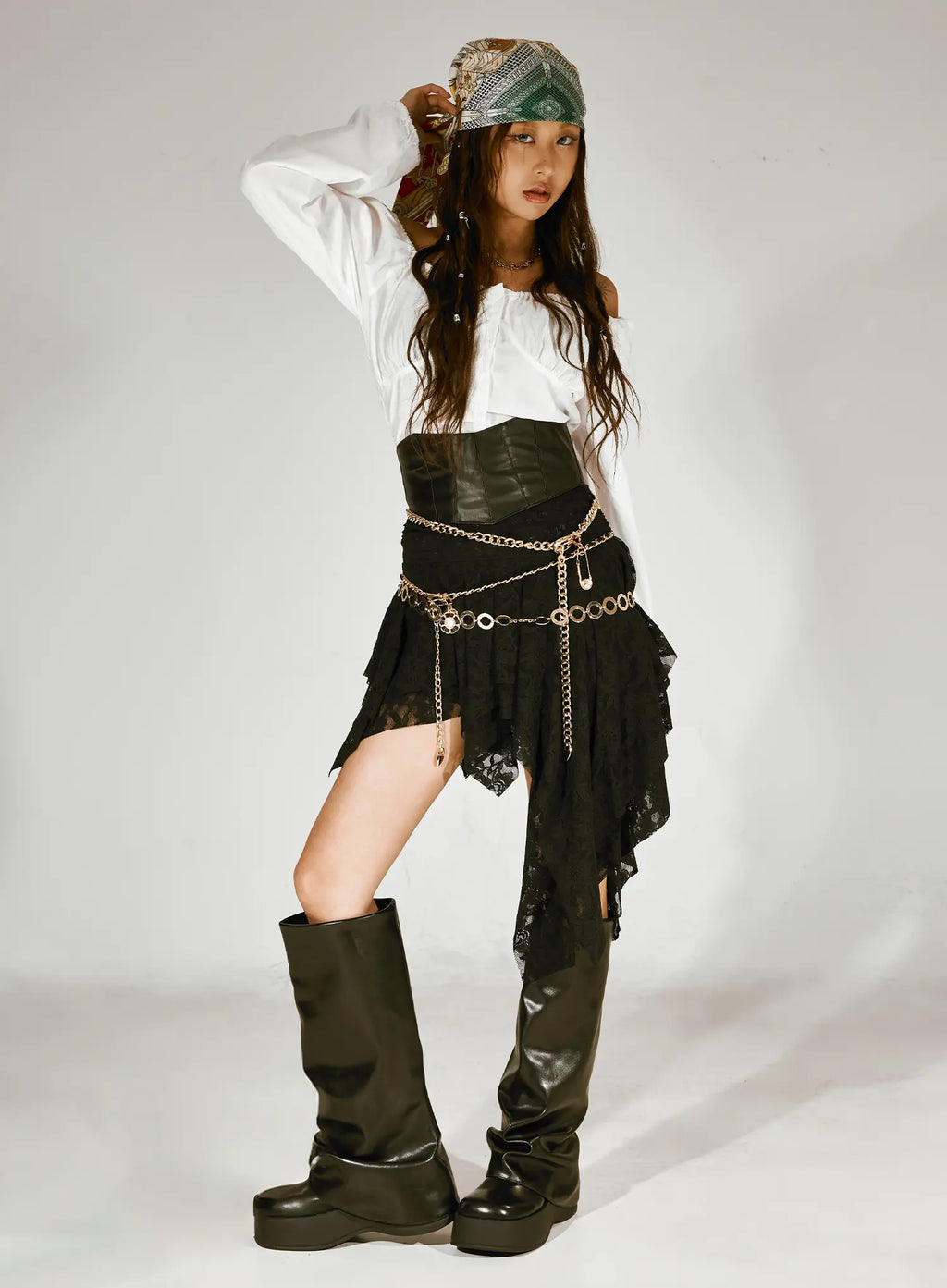 Off-Shoulder Button-Up Blouse CS522