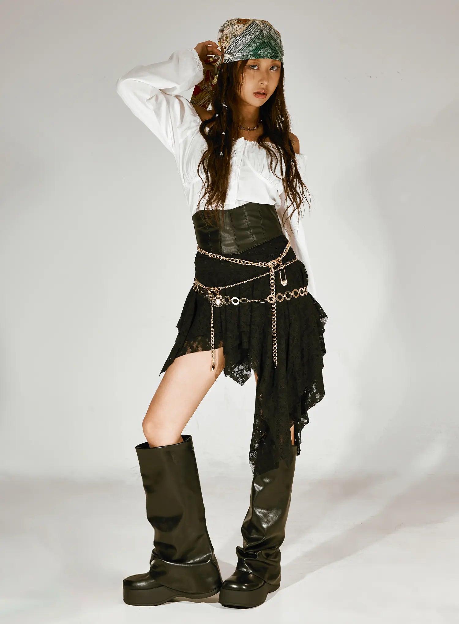 Off-Shoulder Button-Up Blouse CS522