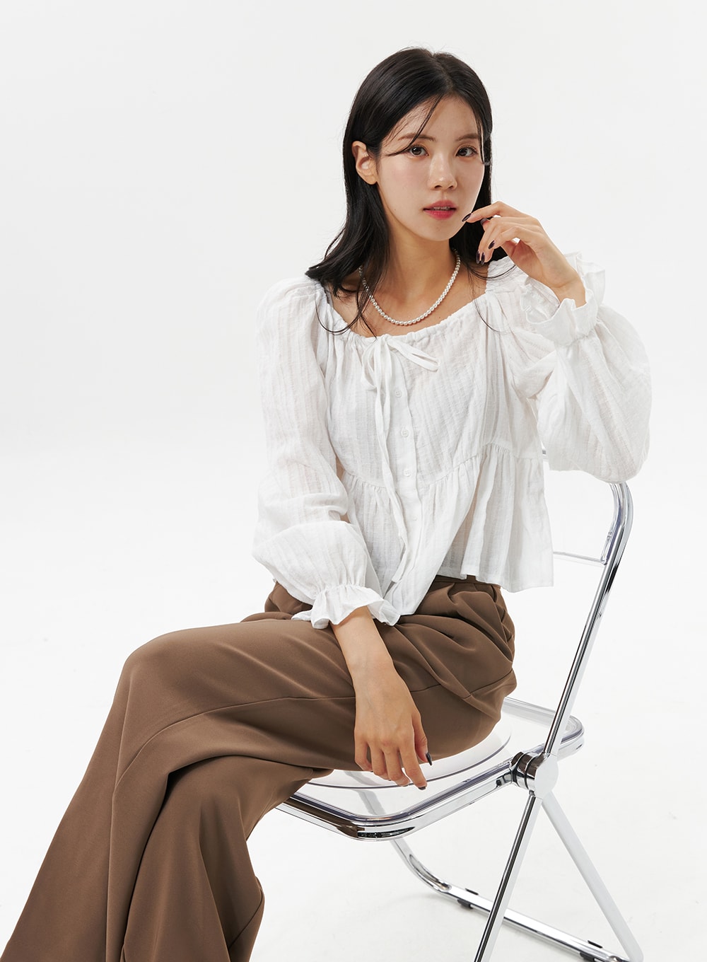 Ruffled Square Neck Blouse OO312