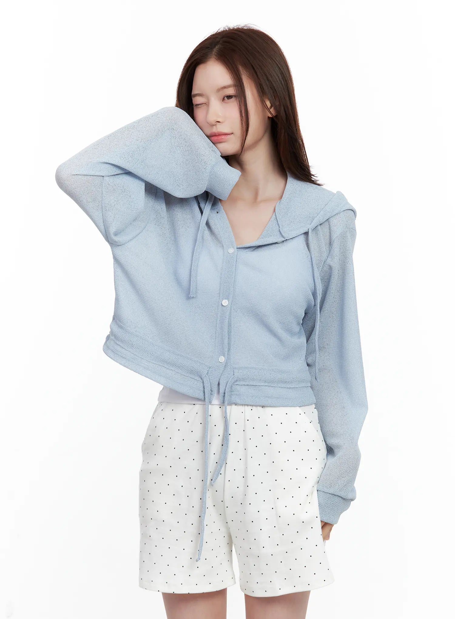 Mesh Button-Up Hoodie Cardigan CL502