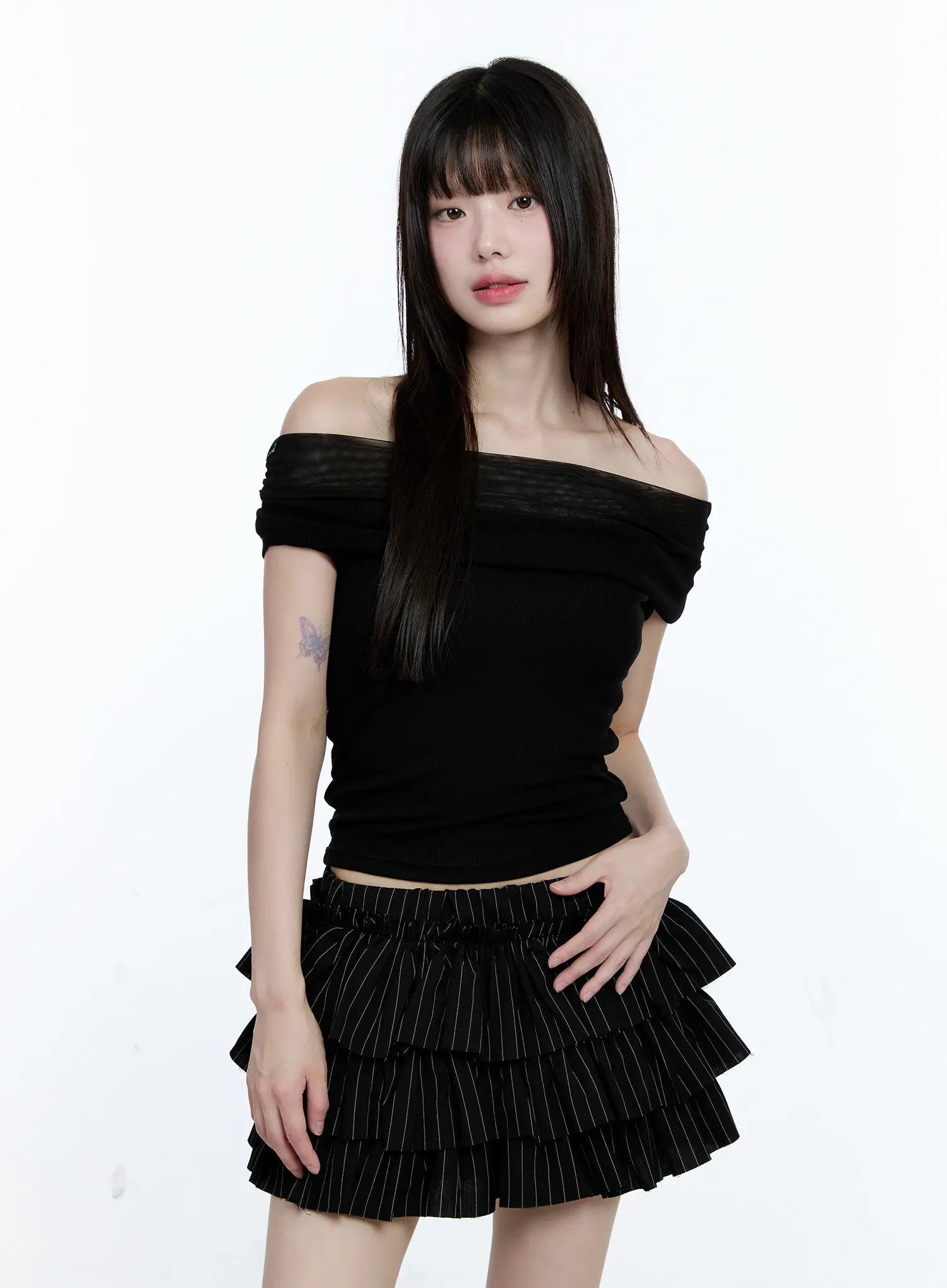 Off-Shoulder Ribbed Knit Top CG507