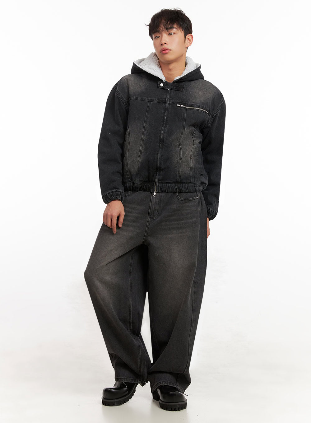 Men's Warm Hooded Zip-Up Denim Jacket ID431