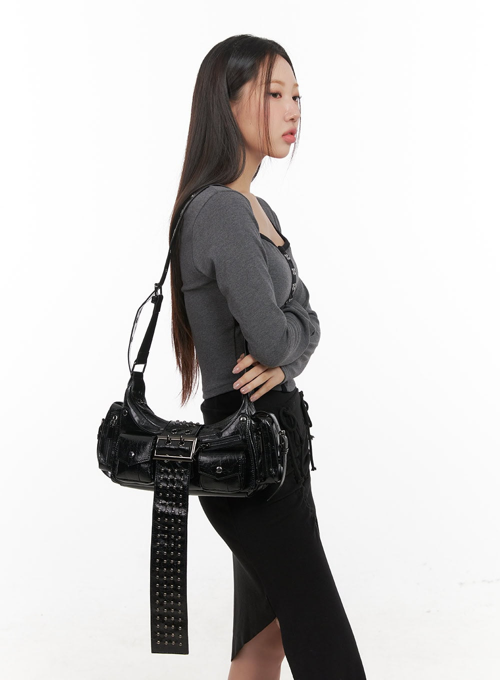 Studded Buckle Shoulder Bag CD411