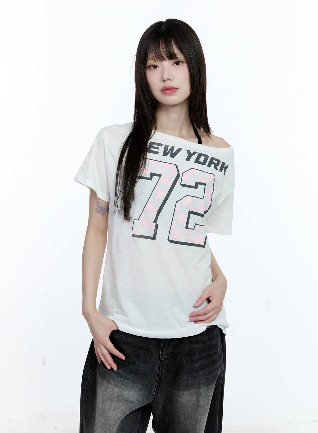 Off-Shoulder Loose-Fit 72 Graphic Top CG507