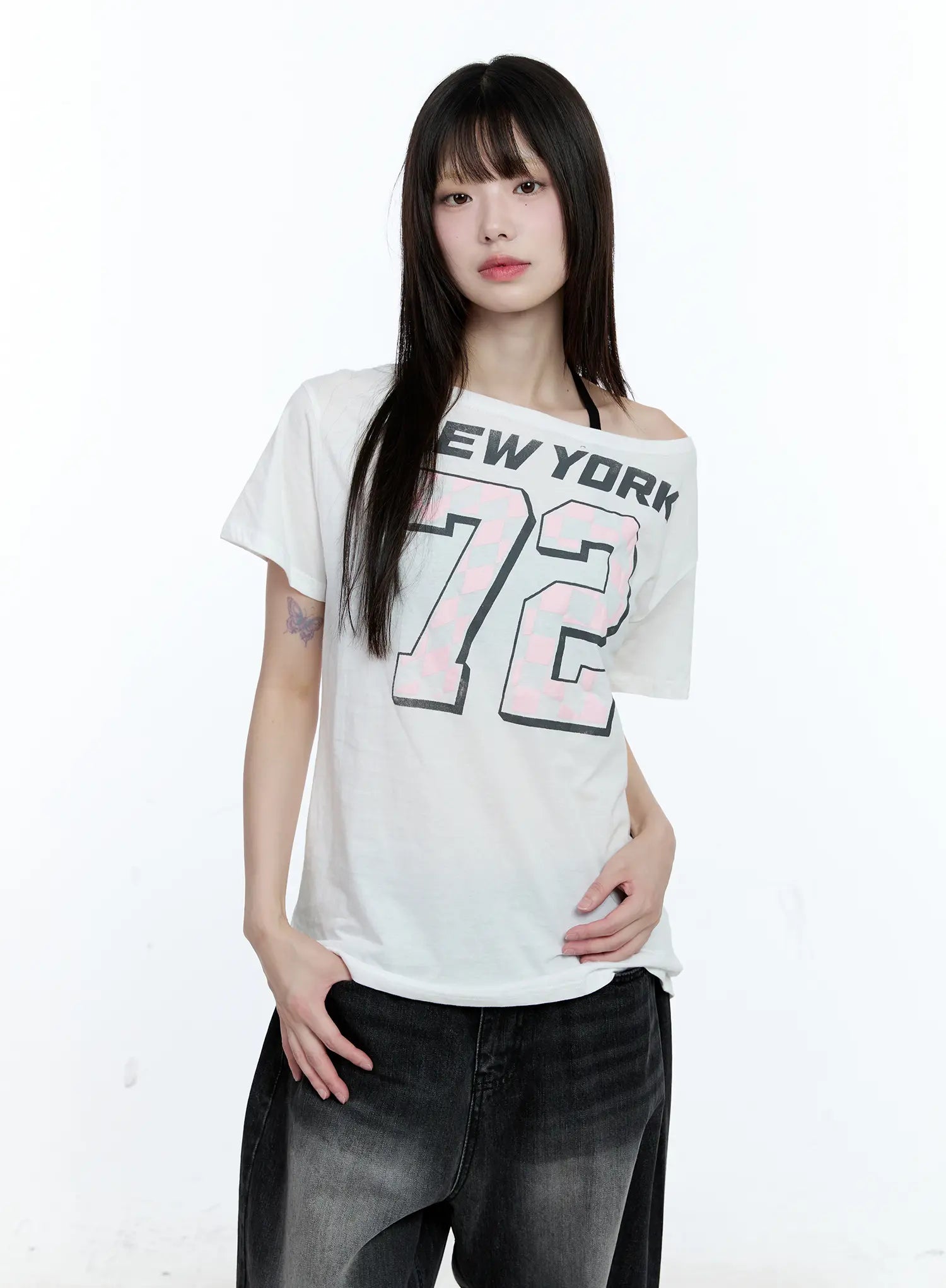 Off-Shoulder Loose-Fit 72 Graphic Top CG507