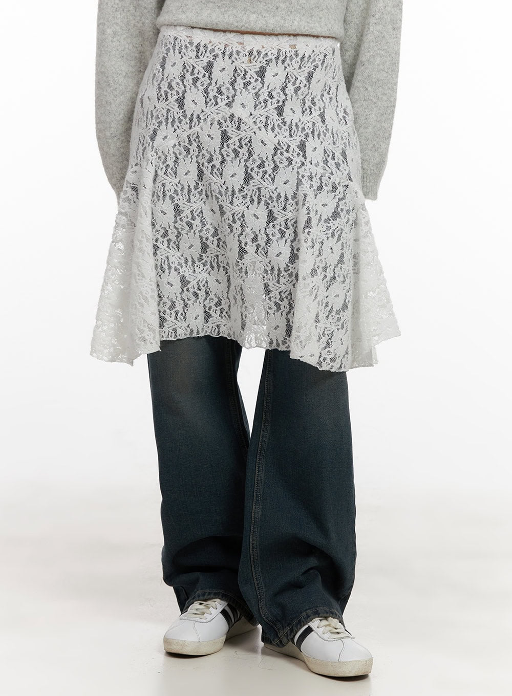 Laced Flare Layering Midi Skirt CJ502