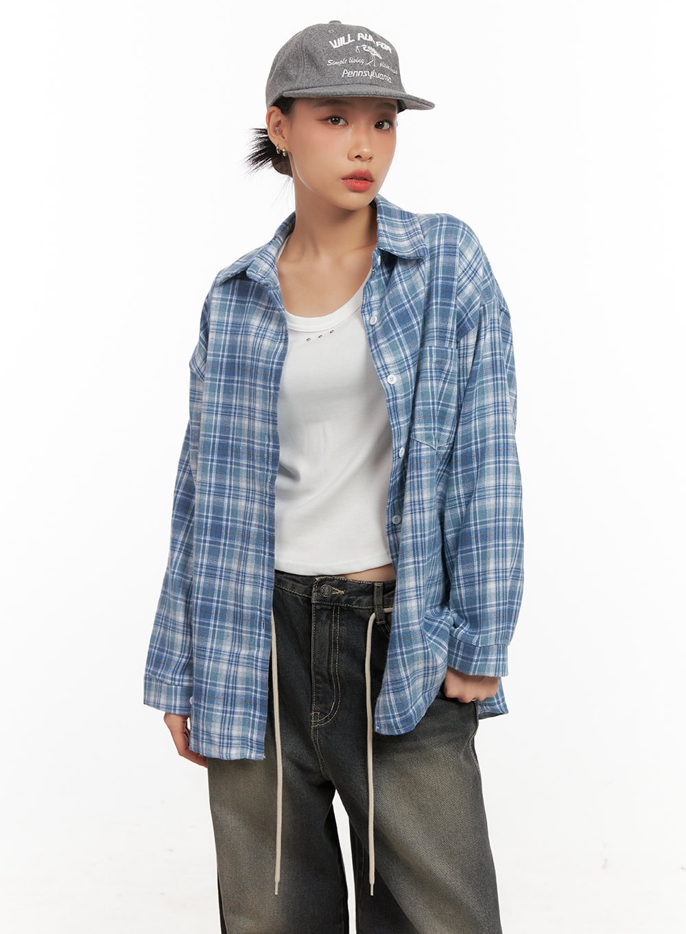 Checkered Collared Button-Up Blouse CD410