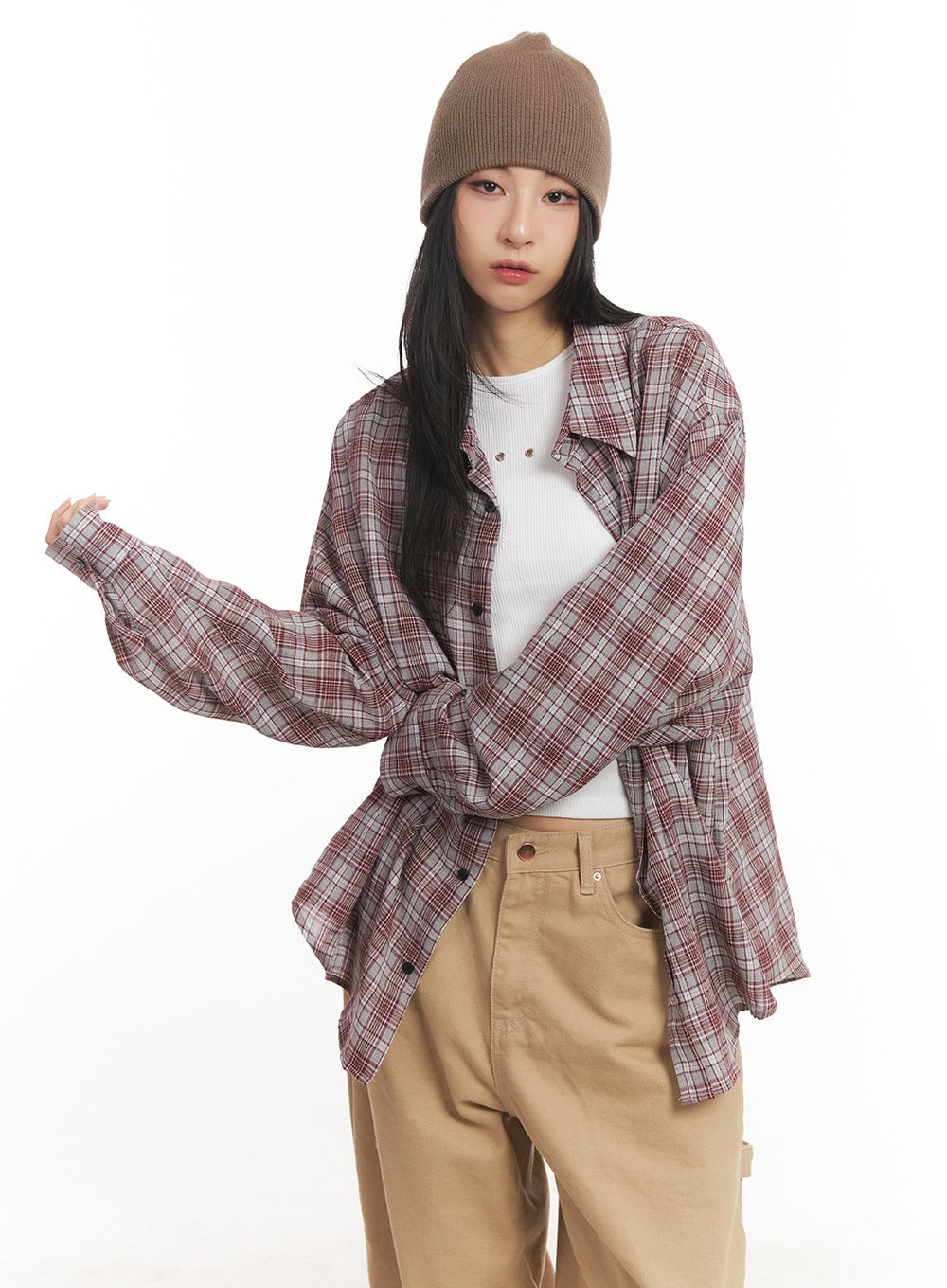 Oversize Checkered Collared Shirt CA504