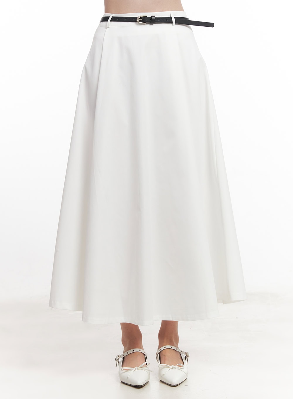 Flowy Pintuck Flare Maxi Skirt with Belt CA501