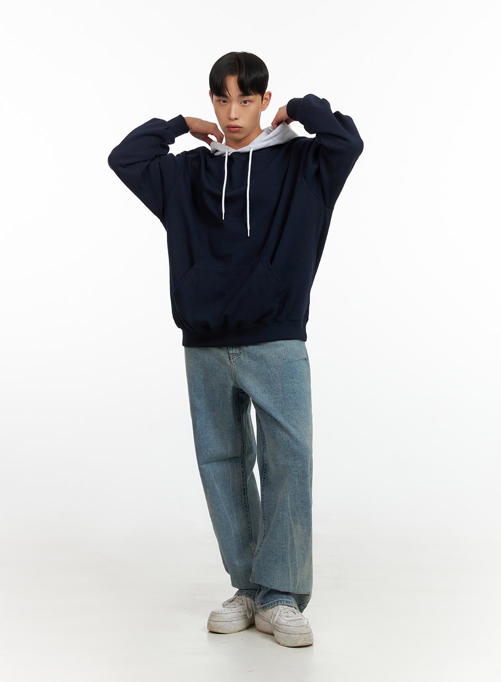 Men's Contrasting Hoodie (Dark Blue) IU412