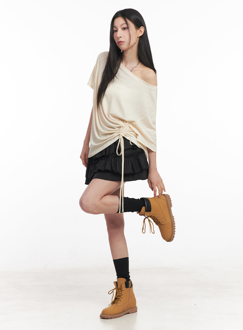 Shirred One-Shoulder Top IY516