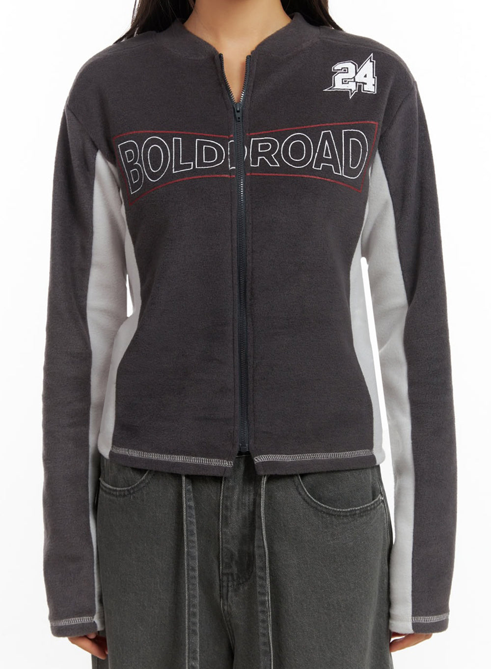 Dark gray Polyester Slim Fit Hoodie IO409