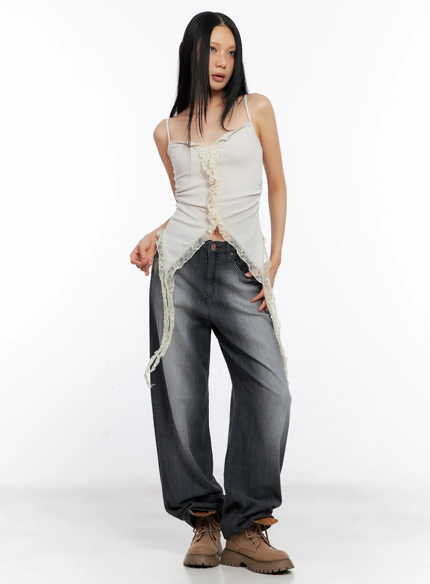 Lace-Trim Ruffle Tank Top CL529