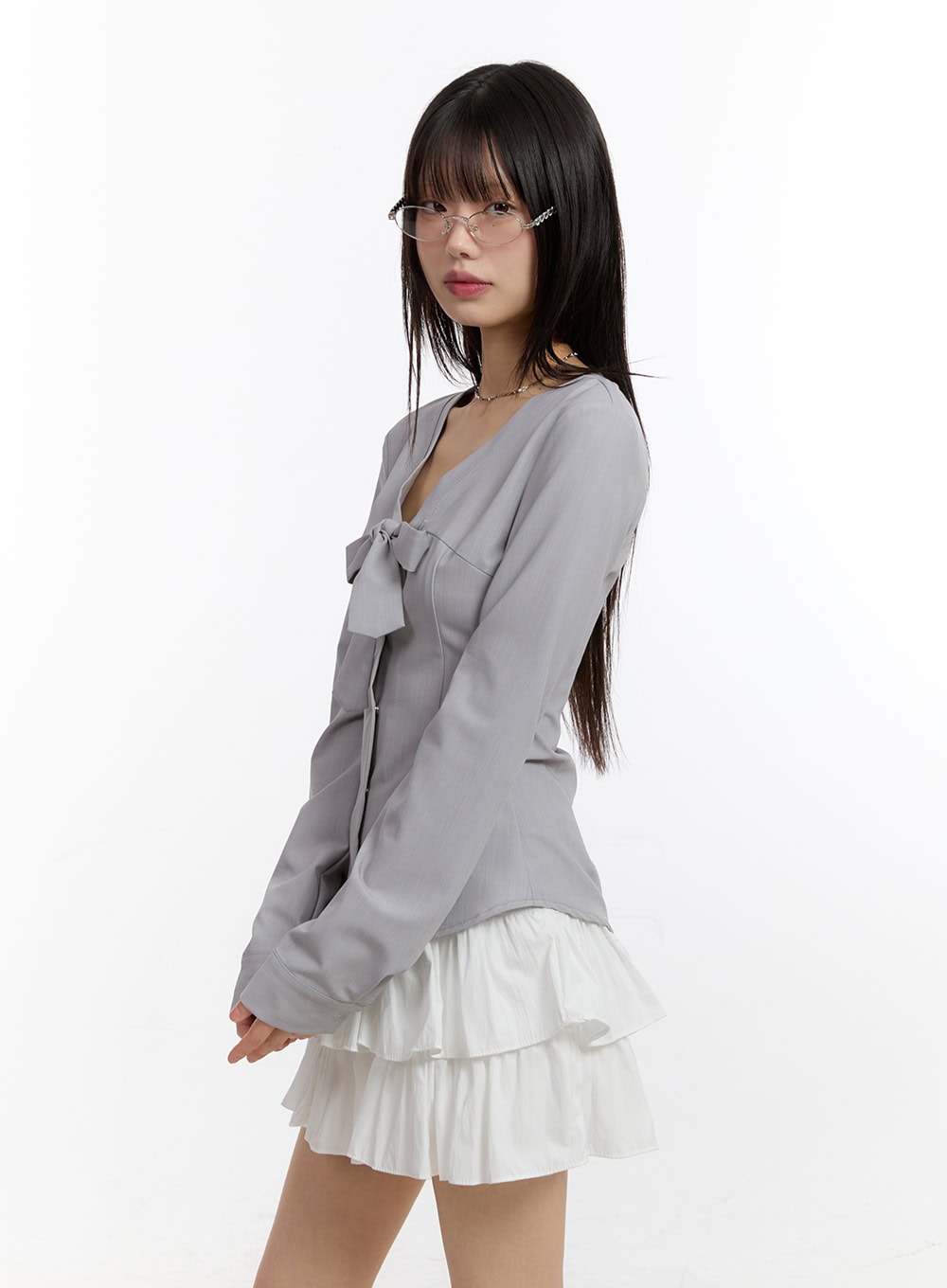 Ribbon Tie V-Neck Blouse Top CA509