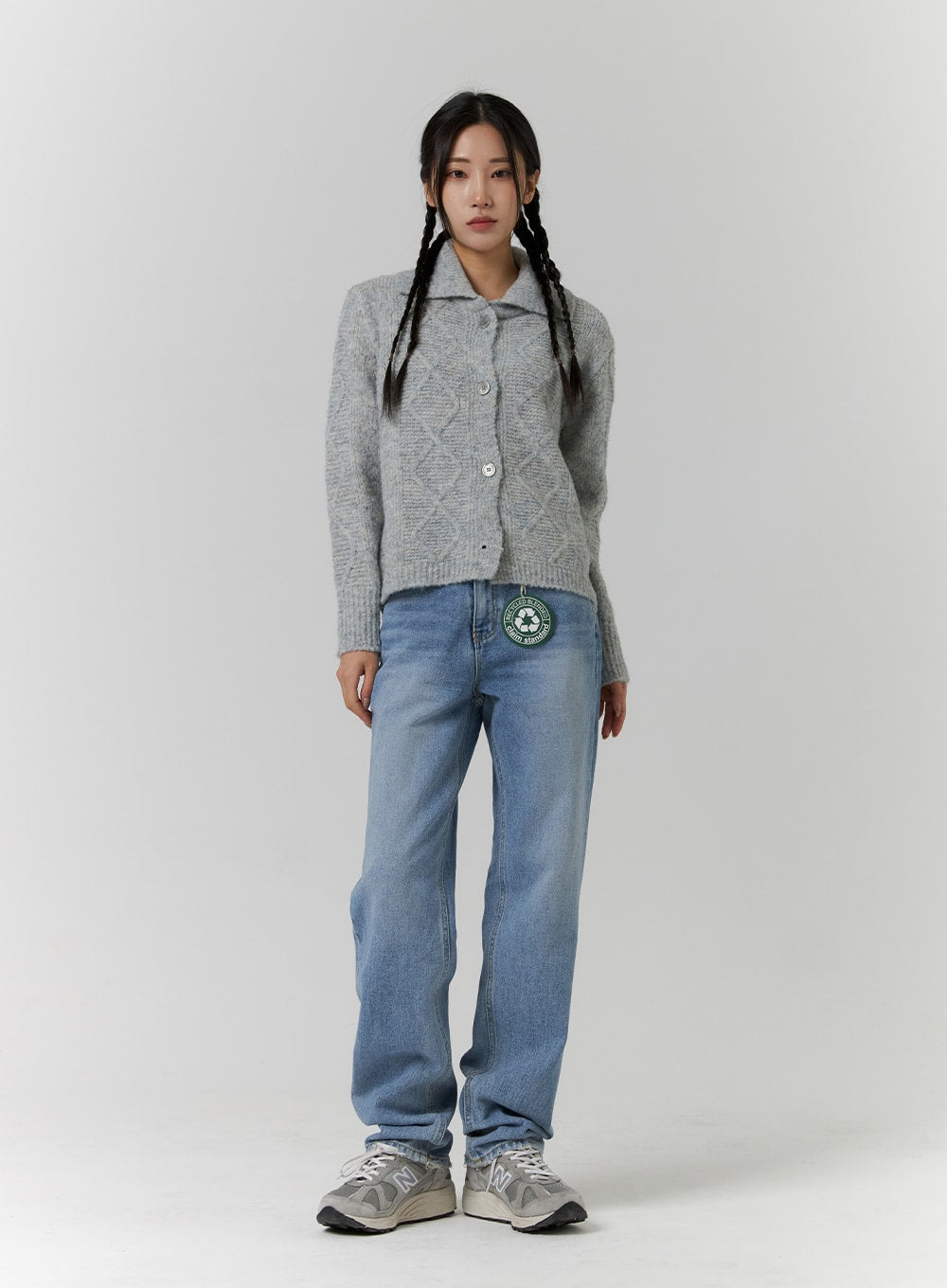 Recycled Polyester Collared Cable Knit Cardigan CD314