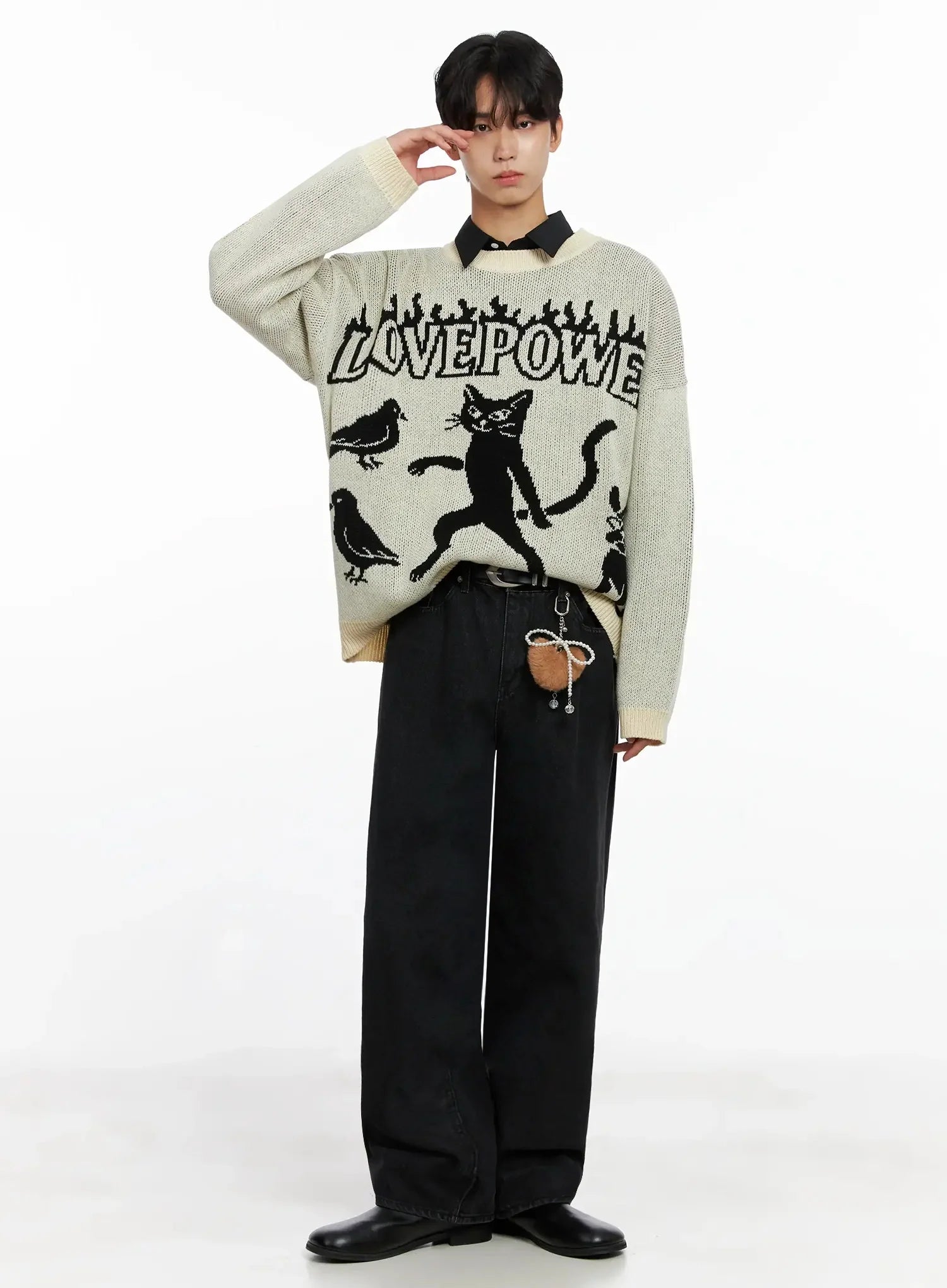 Men's Oversized Graphic Knit Sweater IO517