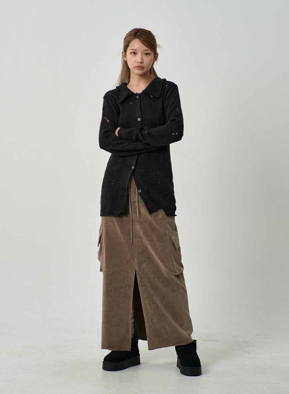 Front Split Cargo Maxi Skirt CD14