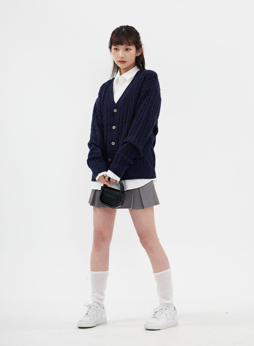 Cable Knit Relaxed Fit Cardigan C7102