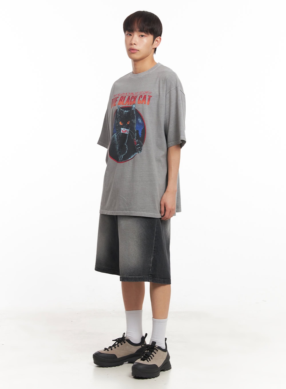 Men's Cat Graphic Oversized T-Shirt IA521