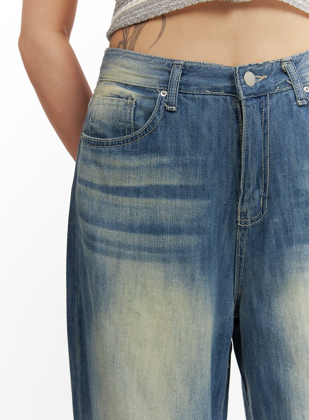 Wide Washed Blue Denim Jeans CY429