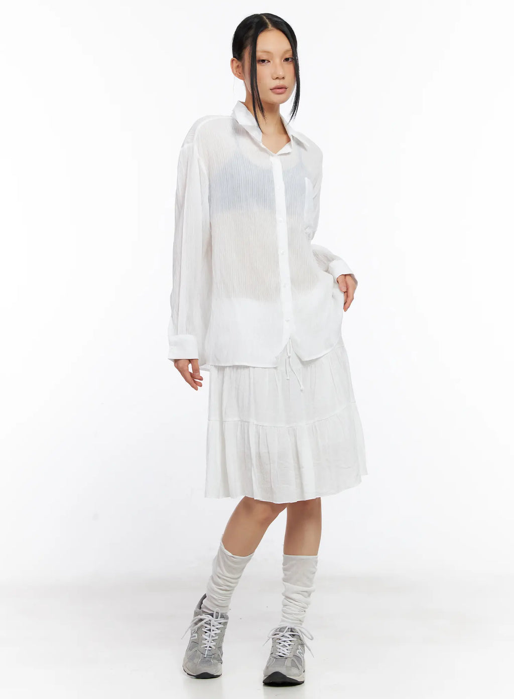 Sheer Long-Sleeve Button-Down Shirt CL529