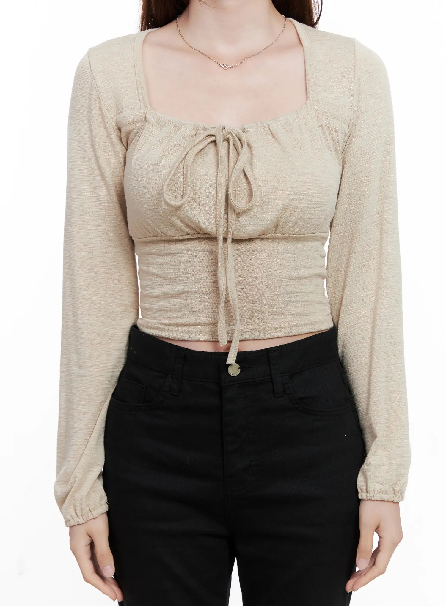 Long Sleeve Shirred Ribbon Crop Top CG521