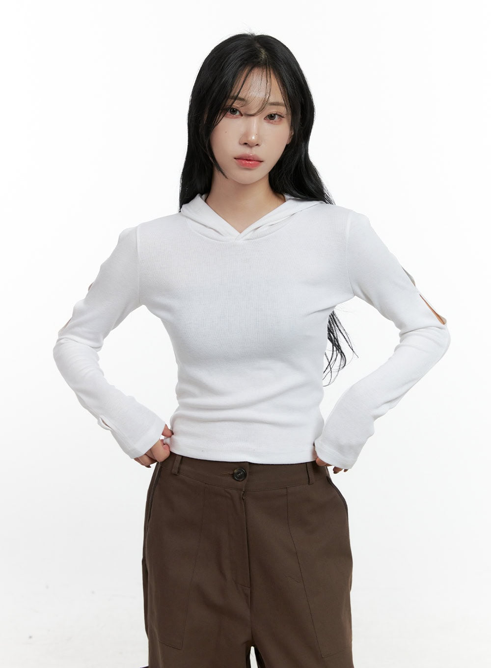 Hooded Cut Out Crop Top CN411