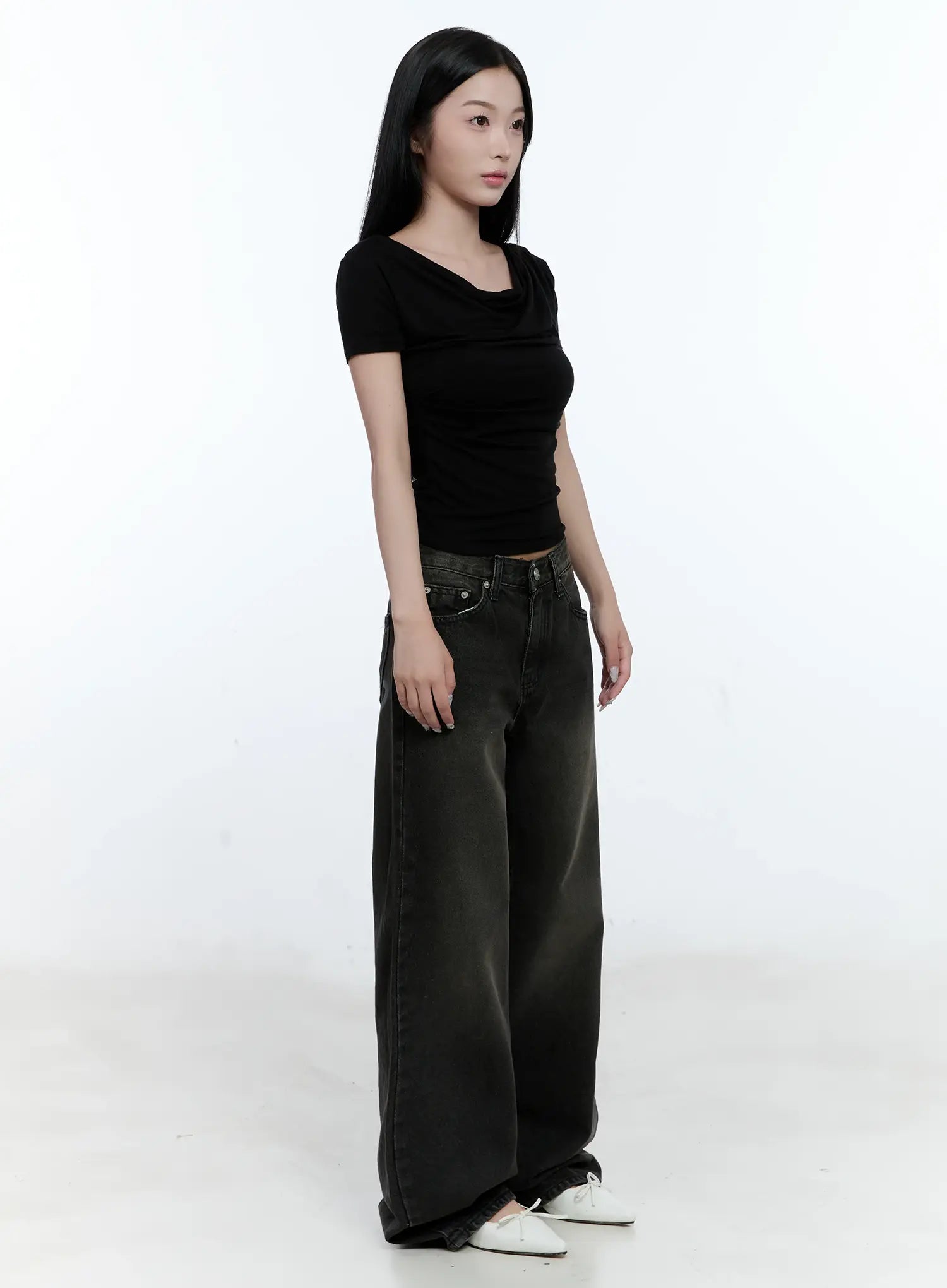 Shirred Draped Short-Sleeve Top CL530