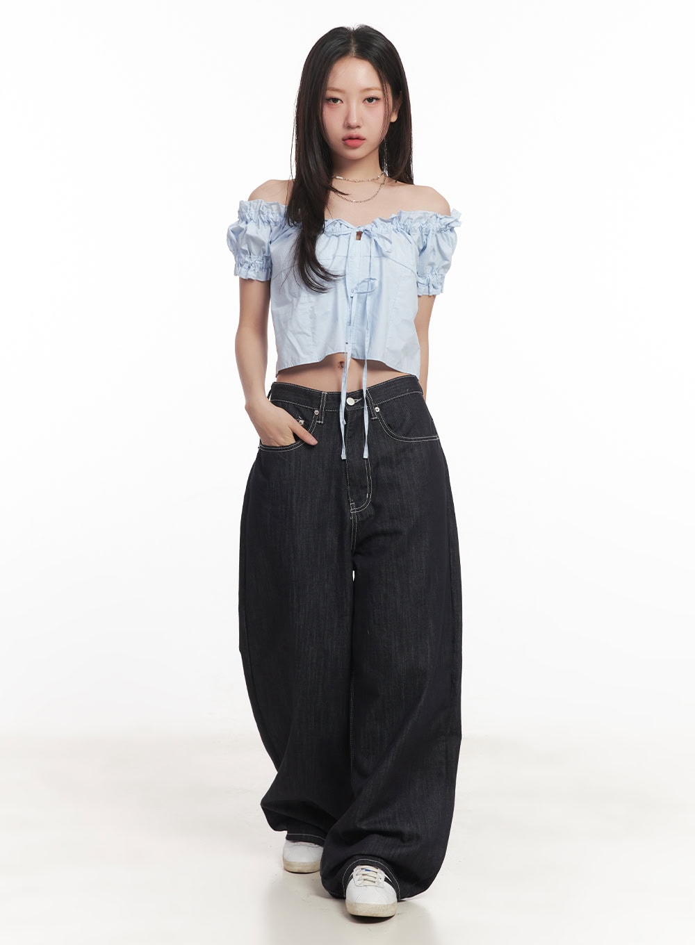 Ribbon Off-Shoulder Blouse Crop Top CA529