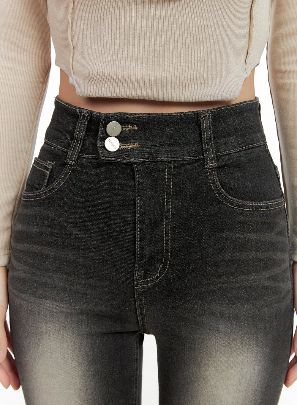 Quinn Double-Button Slim Bootcut Jeans CG422