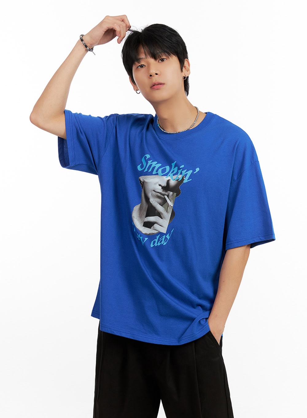 Men's Cotton Graphic Oversize T-Shirt (Blue) IG402