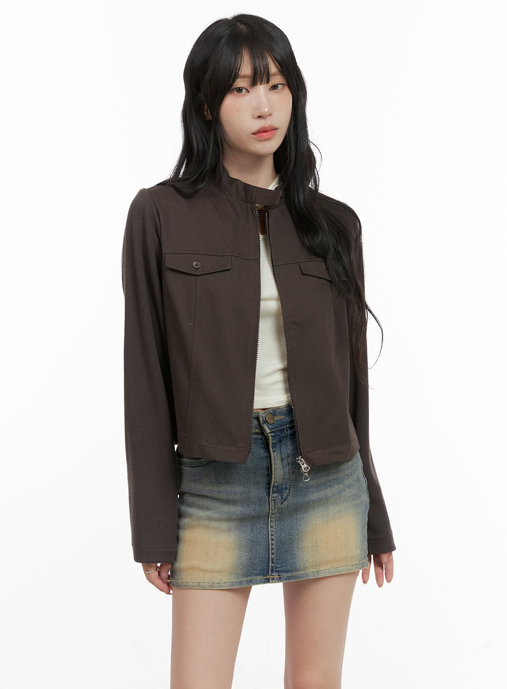 Pocket Zip-Up Solid Jacket CG421