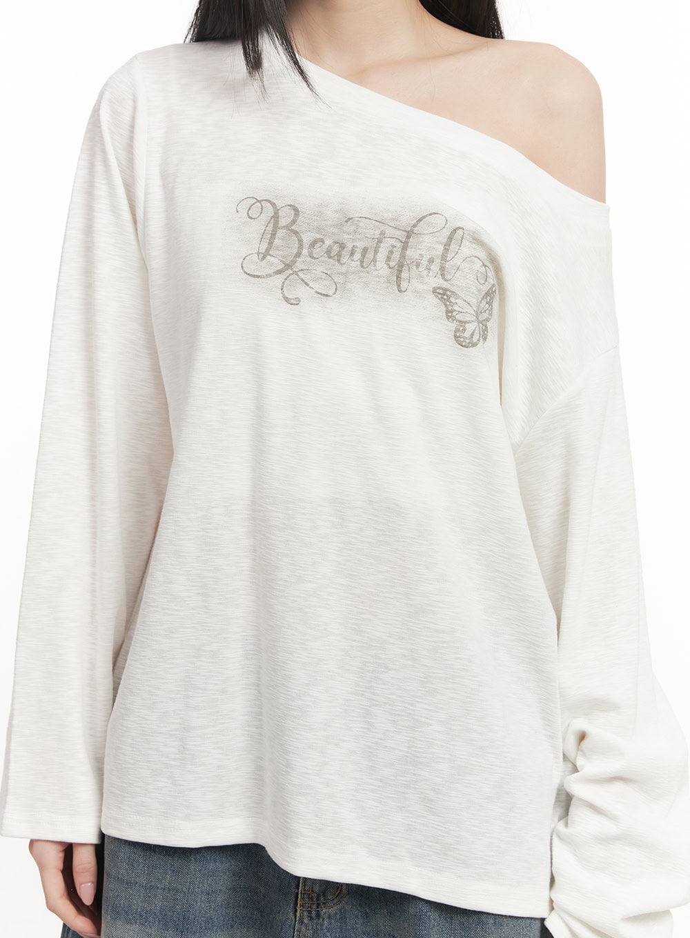 Loose-Fit Graphic One-Shoulder Top CF514