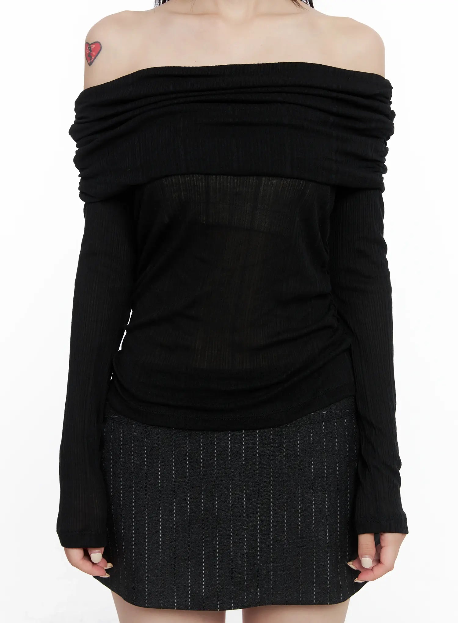 Off-Shoulder Ruched Long Sleeve Top CS510