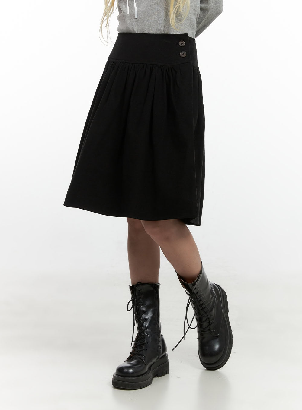 Chic Buttoned Flare Cotton Midi Skirt CS426