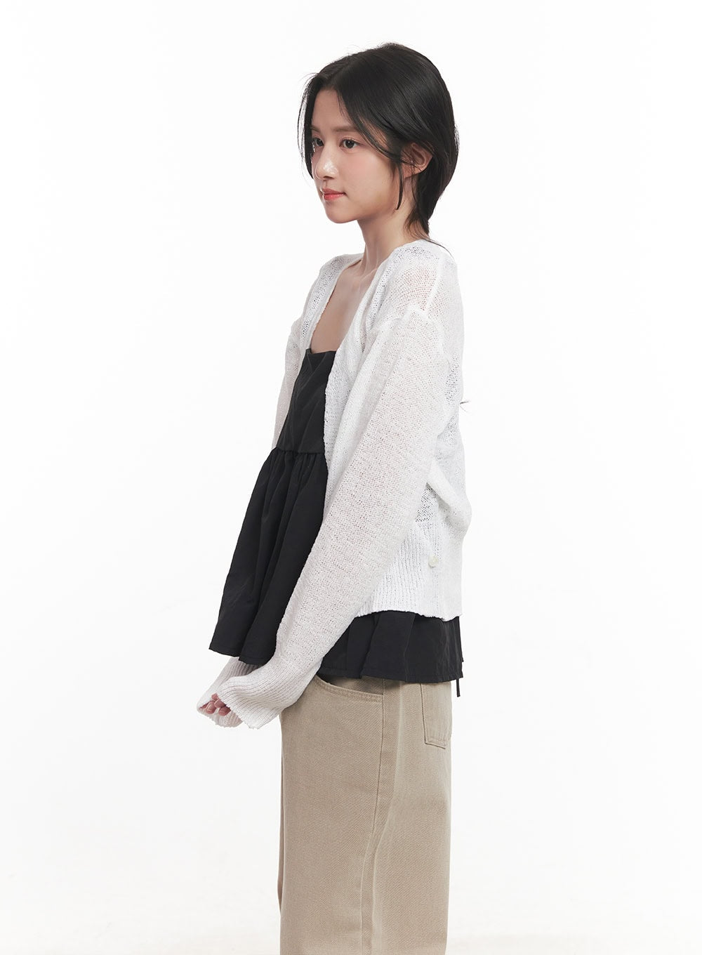 Sheer Button-Up Knit Cardigan  CA511