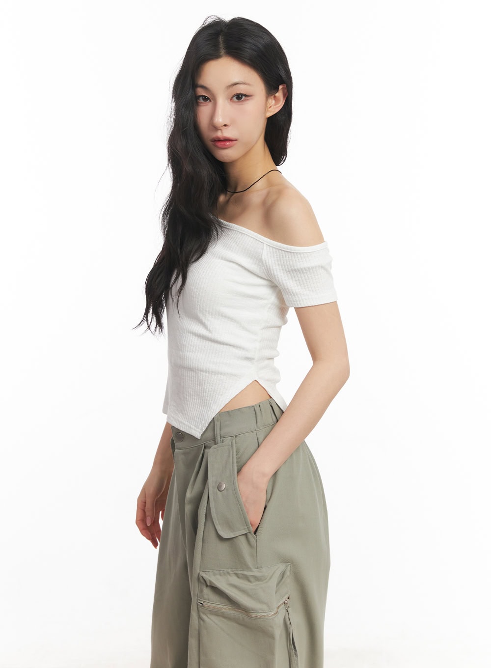 Cotton One-Shoulder Crop Top CA504