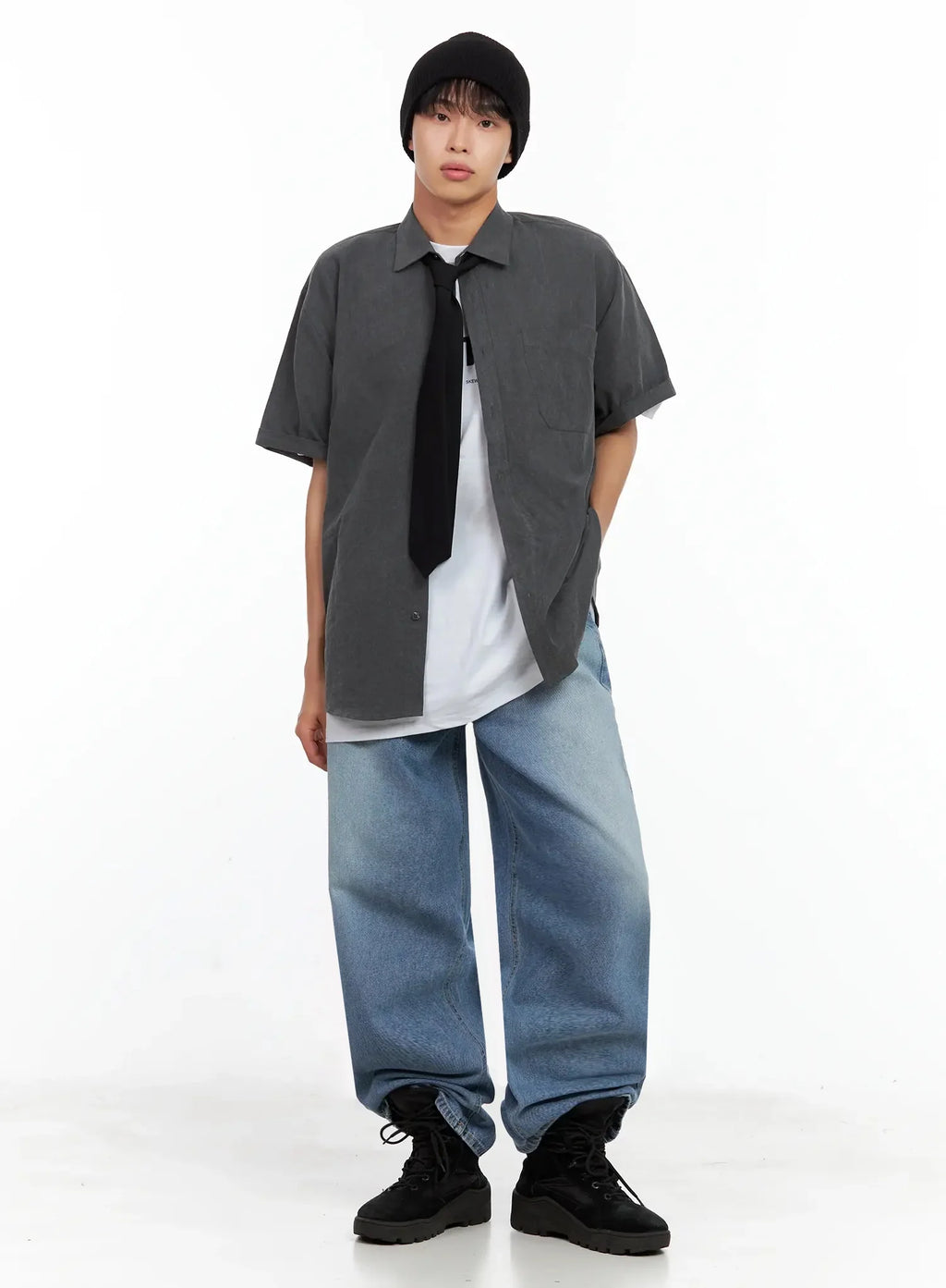 Men's Collared Short-Sleeve Button-Up Top IL516