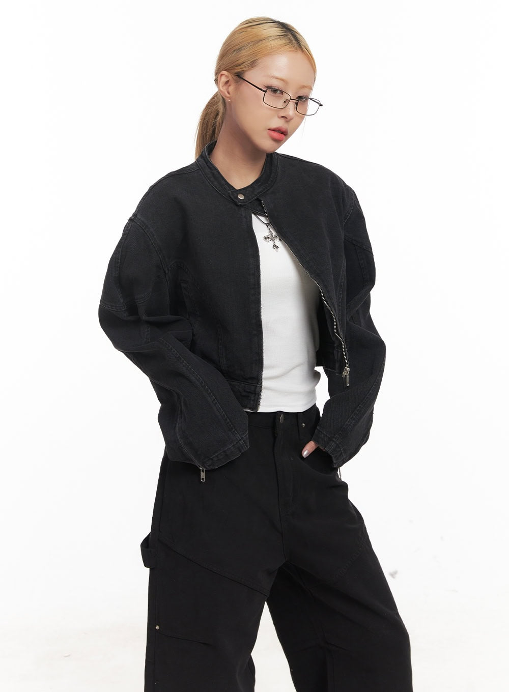 Denim Zip-Up Crop Jacket CM506