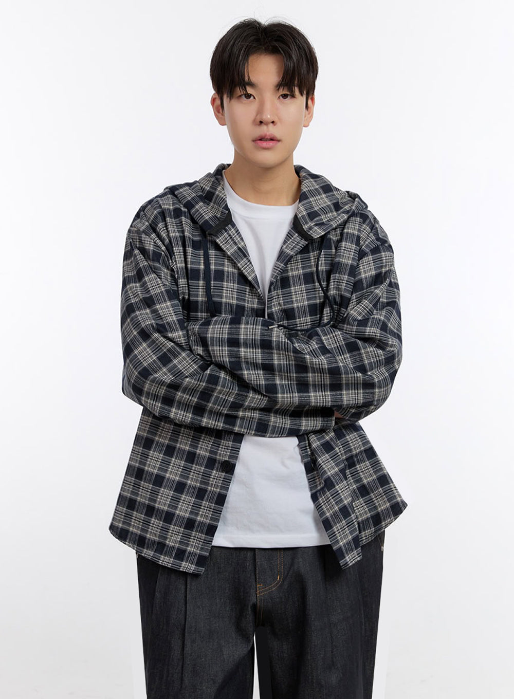 Men's Oversize Checkered Hooded Shirt IM525