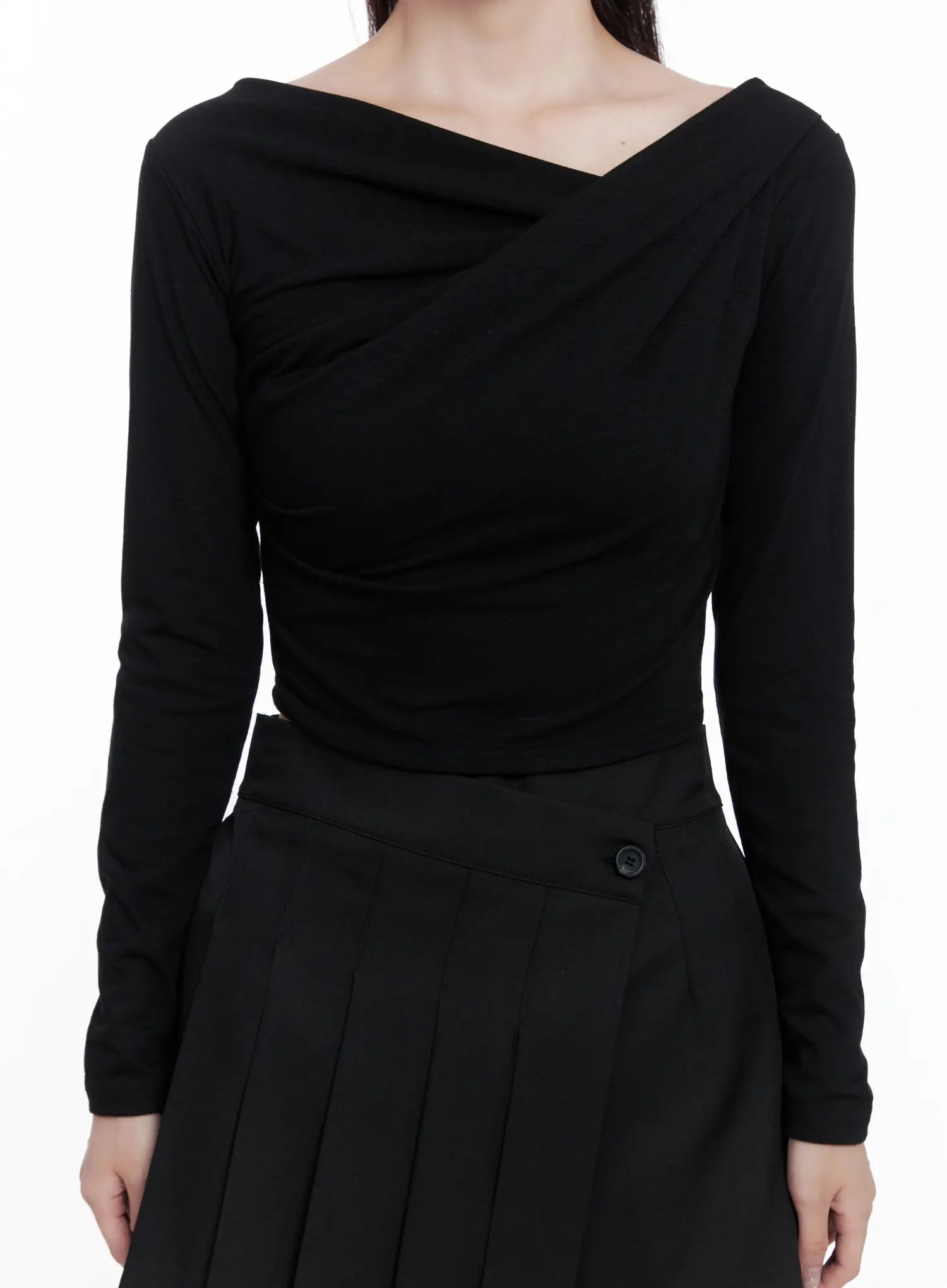 Asymmetrical Neck Long Sleeve Top CS523
