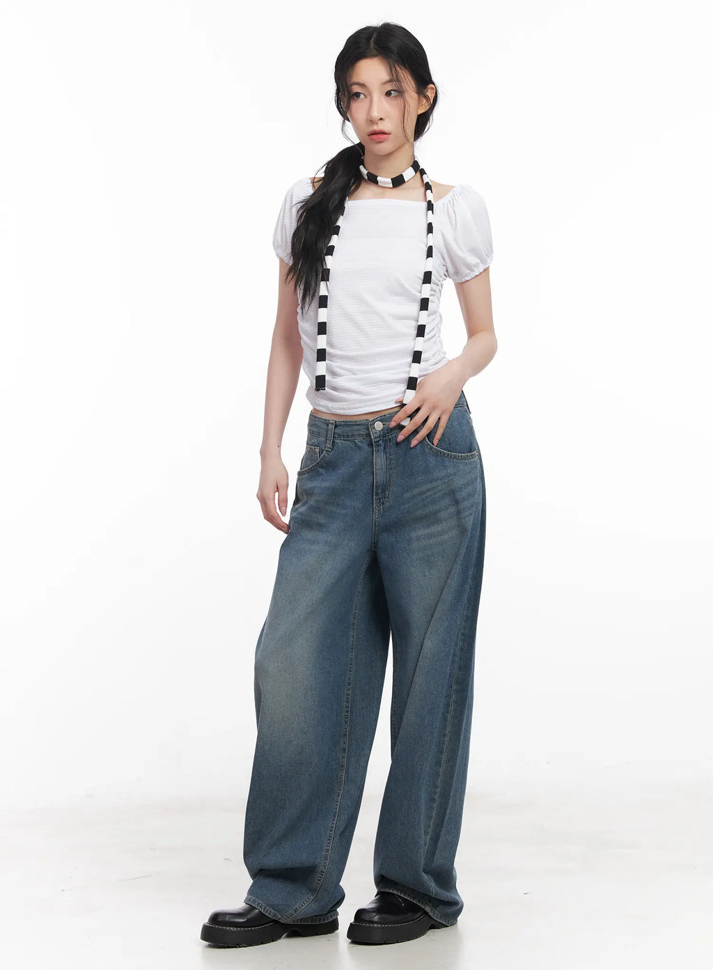 Shirred Puff-Sleeve Crop Top CU511