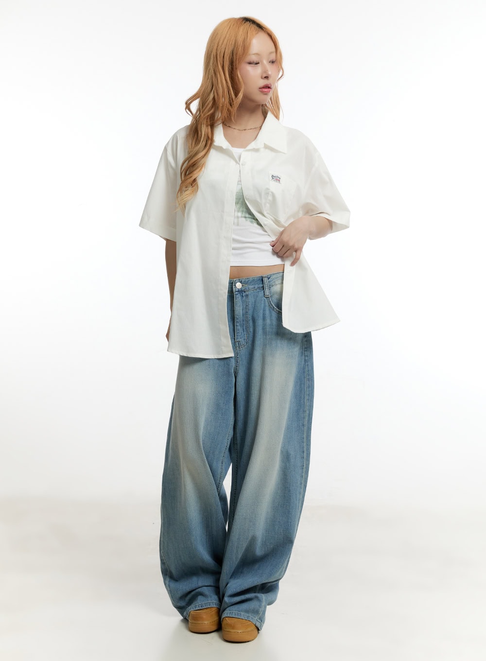 Oversized Collared Short Sleeve Shirt CY505