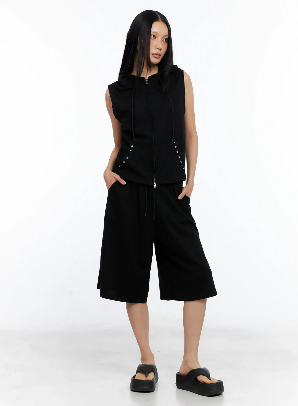 Eyelet Hooded Vest Zip-Up CL529