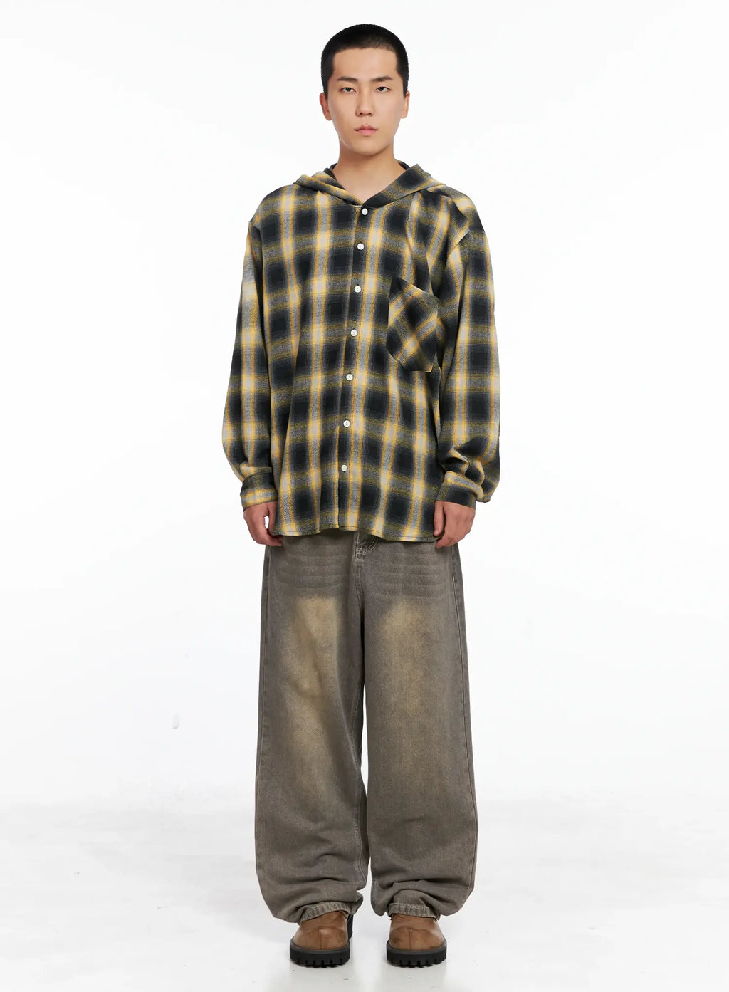 Men's Plaid Flannel Hooded Shirt IG529