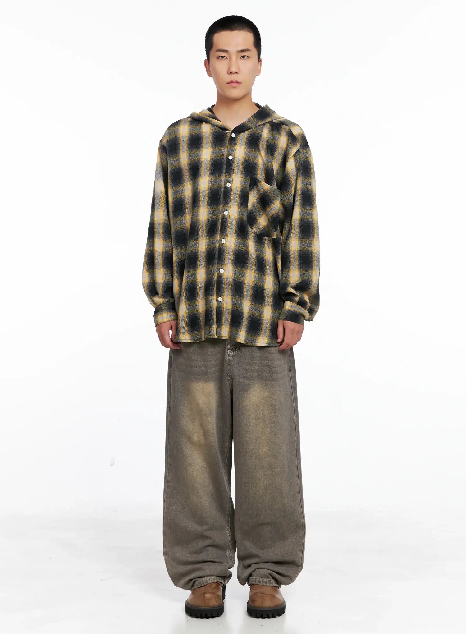 Men's Plaid Flannel Hooded Shirt IG529