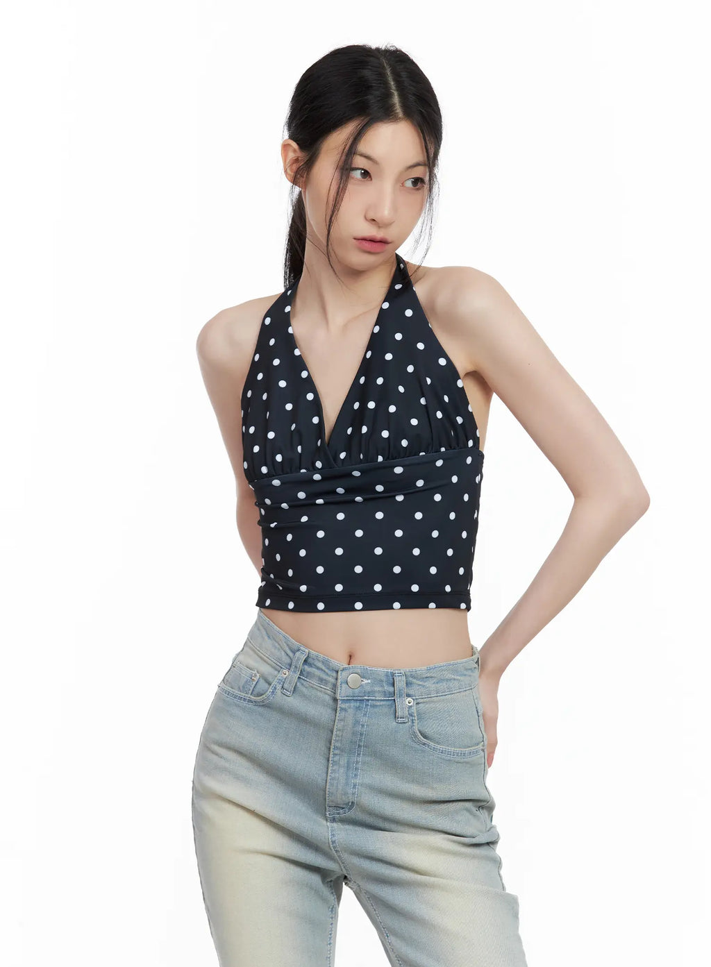 V-Neck Polka Dot Halter Top CL501