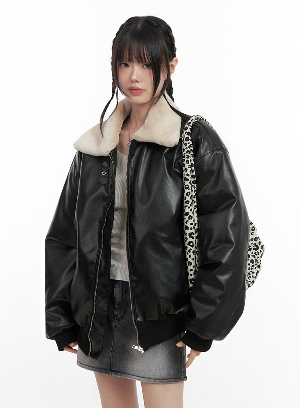 Urban Zip-Up Faux Leather Jacket IN427