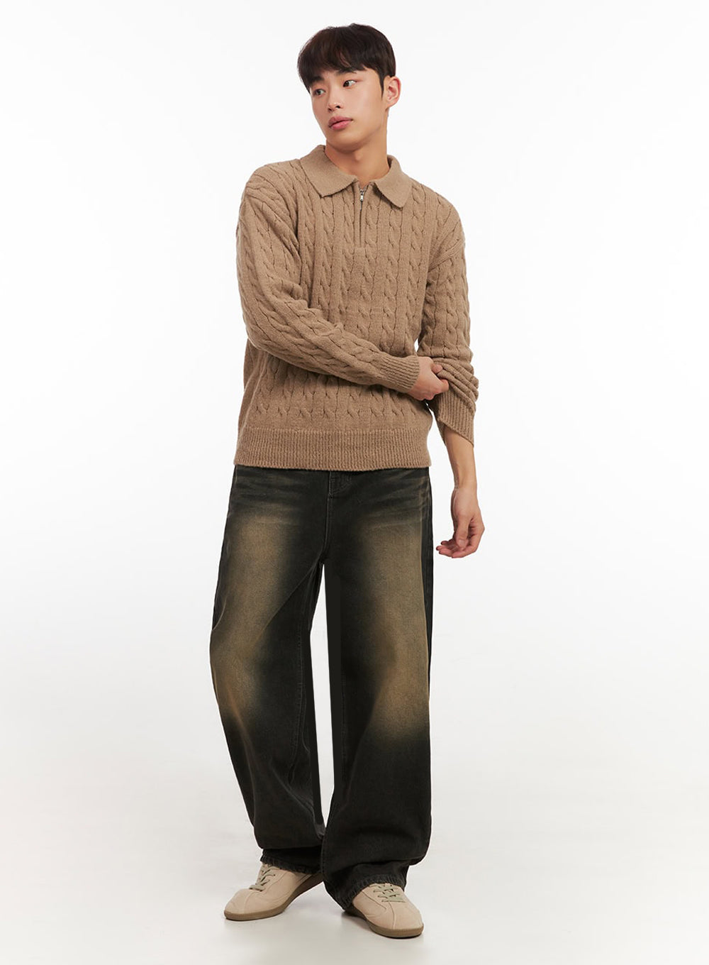 Men's Vintage Washed Wide-Leg Jeans IF517